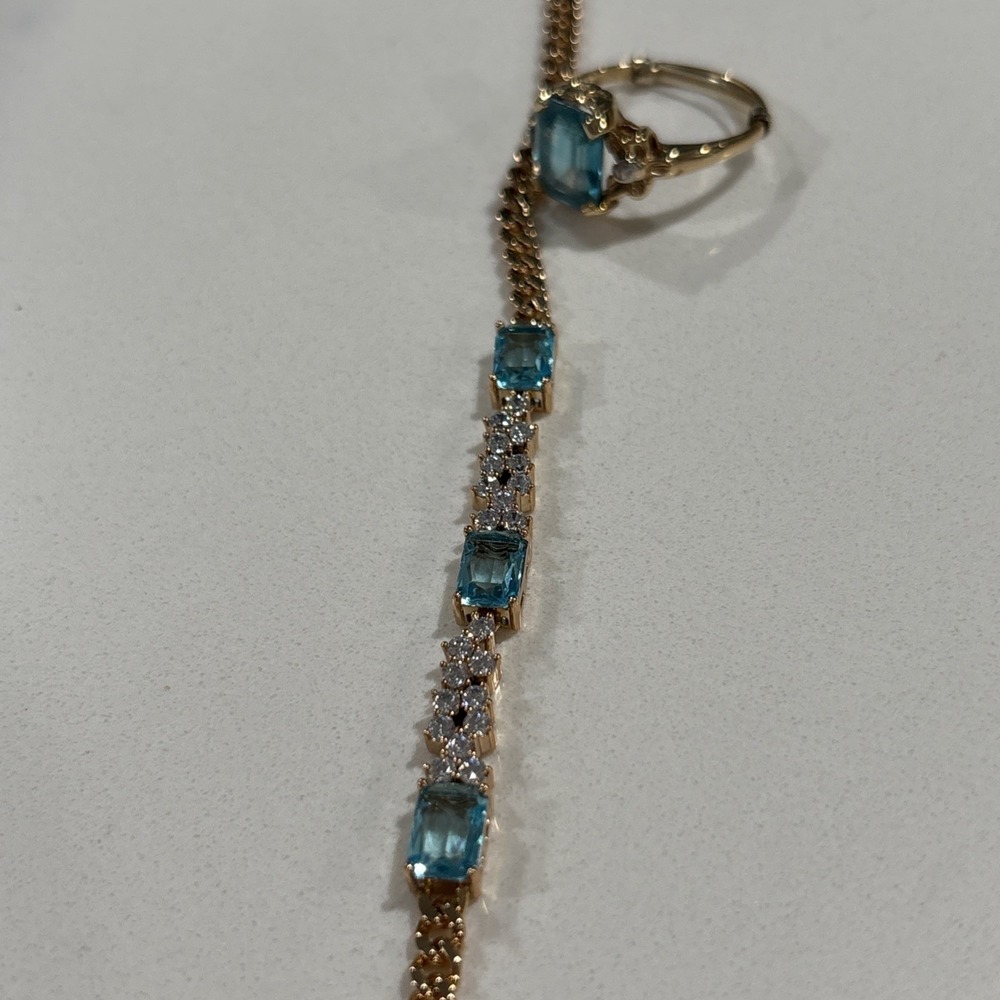 Gold Tone And Blue Topaz Bracelet And Ring Set NWOT - Picture 3 of 9